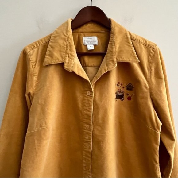 Christopher & Banks Embroidered Button Front Shirt Stretch Corduroy Size XL - Picture 6 of 15